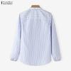 ZANZEA Women Casual Round Neck Long Sleeve Stripe Blouse