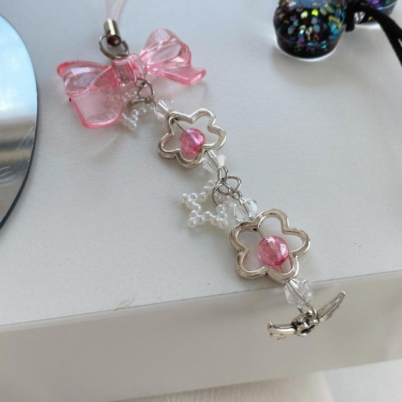 Blumen-Schleifenknoten Gekreuzter Anhänger Lanyard Liebesherz Perle Cartoon Zubehör