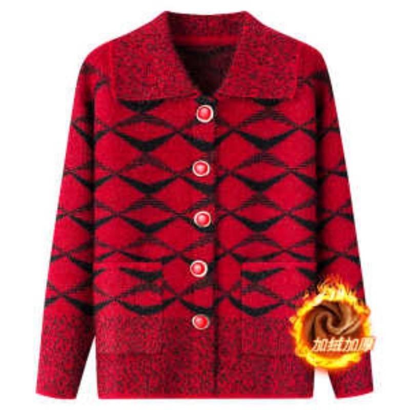Mom's Autumn Outfit Cardigan Sweater Middle-aged Elderly Sweater Jacket Female Grandma Long-sleeved Top