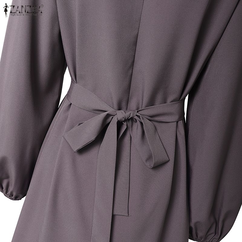 ZANZEA Dámské ležérní límec s dlouhým rukávem, volné dlouhé šaty