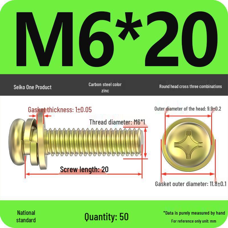 Nickel-Plated Phillips Pan Head Screw with Washer, M2-M6 Thread
