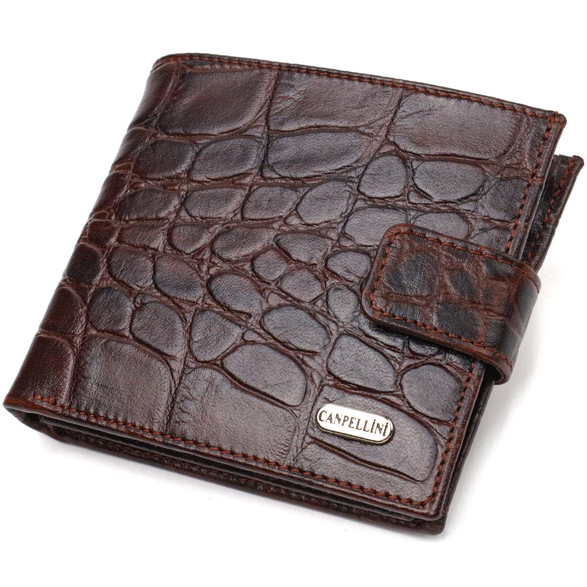 

Купюрник для чоловіків горизонтального формату з натуральної шкіри з тисненням під крокодила CANPELLINI 21773 Коричневий