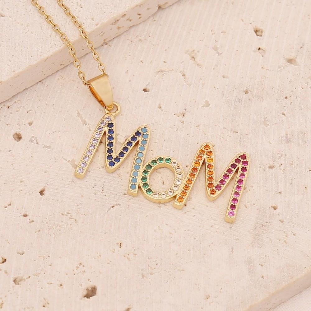 Aesthetic MOM Necklace Jewelry Gift for Mother's Day Trendy Zircon Letter Clavicle Chain Overlay