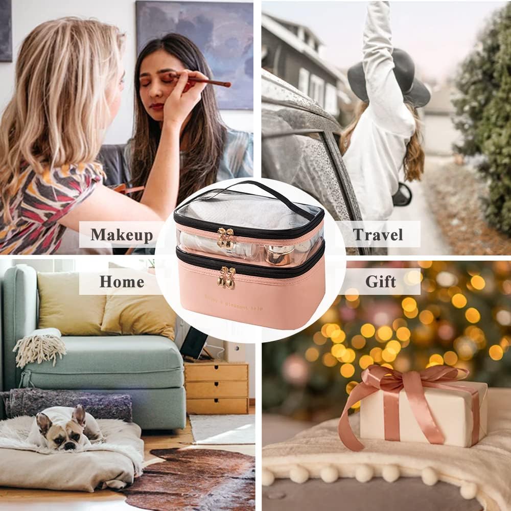 Aylashine Large Capacity Multifunctional Travel Cosmetic Bag with Brush Storage and Wash Makeup Organizer Bag Solid for Travel and Business Trips Pink