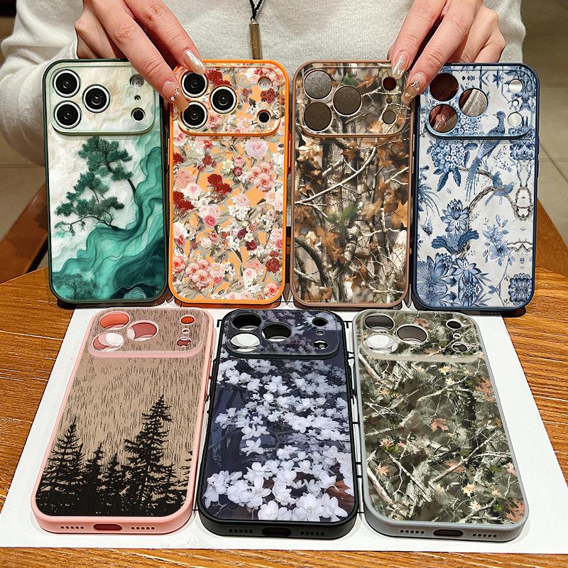 Tree Flowers Pattern Case For iPhone 17 Pro Max Funda iPhone 16 15 14 13 Pro Max Magnetic For Magsafe Hybrid Slim Matte Cover