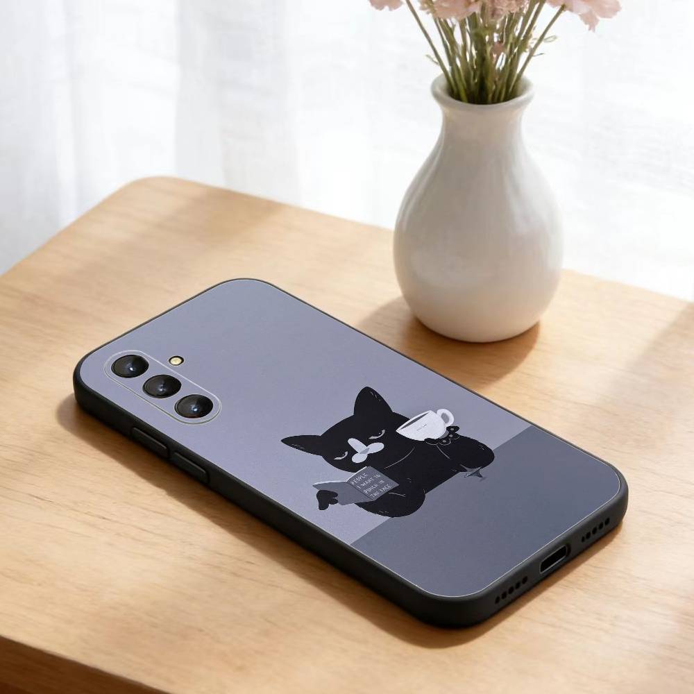 Black Whimsical Cat Phone Case For Samsung Galaxy A73,A21s,A22,A31,A52,A53,A71,A41Soft Black Shell