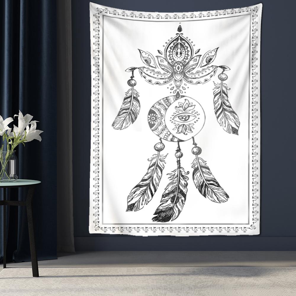 Feather  Wind Chimes Tapestry Mandala Style Wall Hanging Psychedelic Tapestry Wall Hanging Decor for Living Room Bedroom