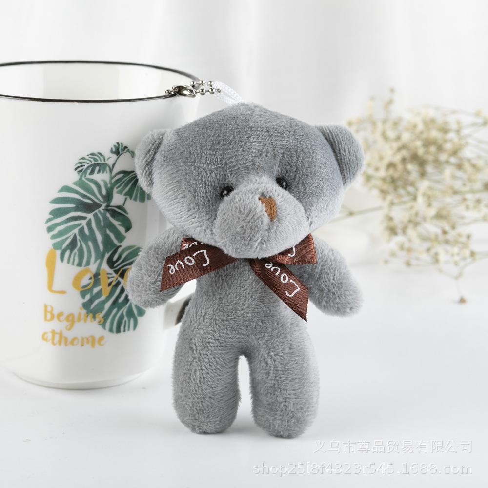 Plush Teddy Bear Keychain Soft Stuffed Animal Doll Accessory with Bow Tie for Bag Car Decoration and Gift