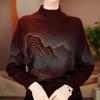 Women's Print Sweater Long Sleeve Rhinestone Stand Collar Sweater Autumn/Winter Soft Skin-Friendly Stretchy Knit Top