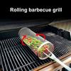 Stainless Steel BBQ Grill Basket with Wooden Handle Rolling Cage for Even Cooking Vegetables Seafood Meat Camping Barbecue Tool
