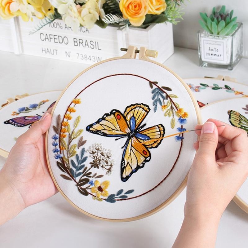 Butterfly Floral Embroidery Kits Embroidery Set with Thread and Needle Embroidery Starter Kits Crosses Stitching Set