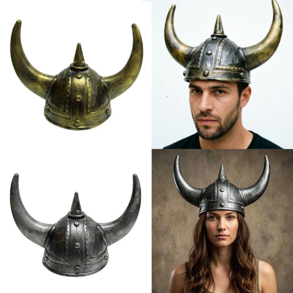 Antik aussehender Wikingerhorn-Hut Helm Kunststoff-Stierhorn Kopfbedeckung Herren Damen