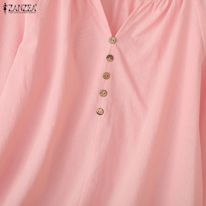 ZANZEA Lässige Damenbluse mit Rundhalsausschnitt und 3/4-Ärmeln, lockere Baumwollbluse