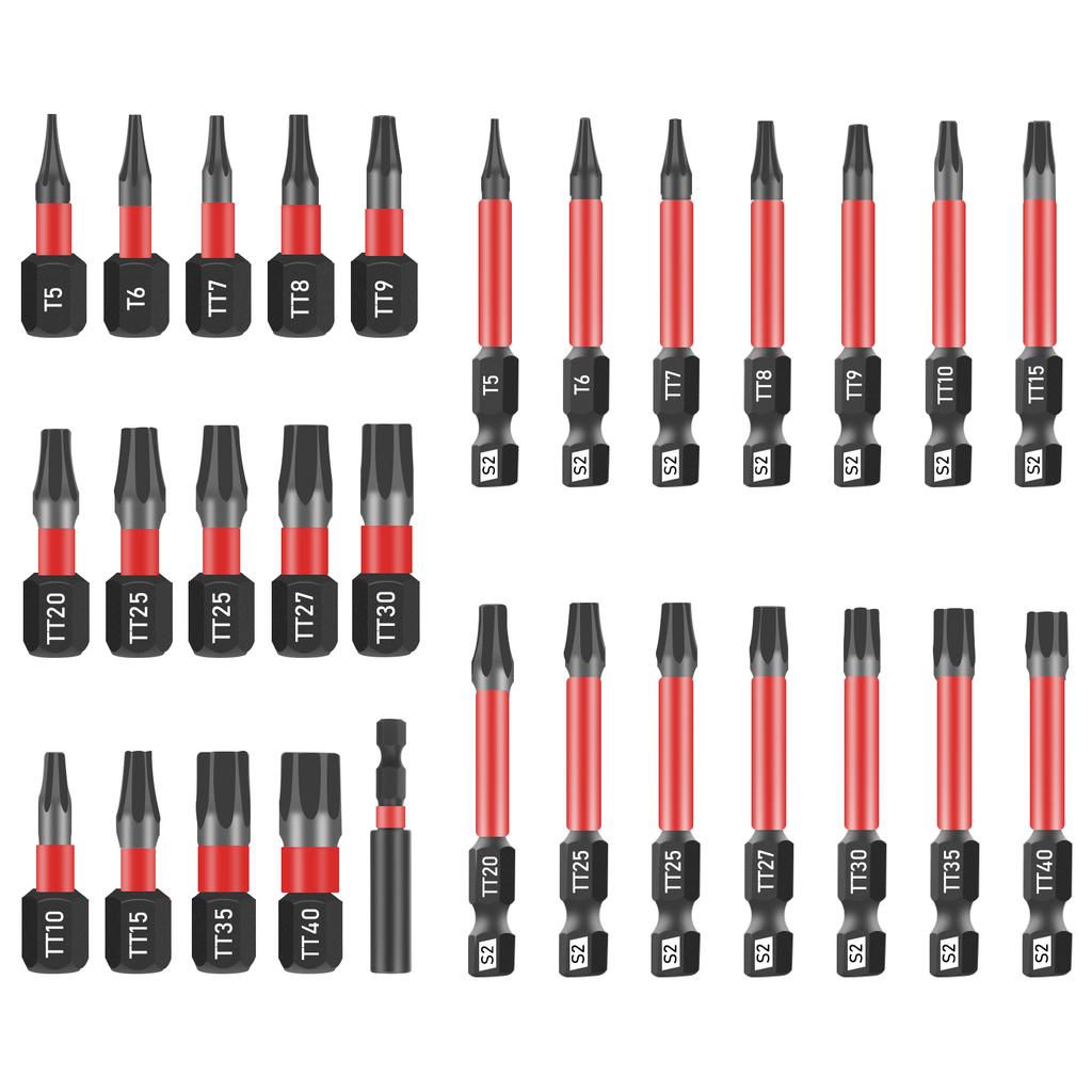 29Pcs Tamper Proof Torx Bit Set S2 Alloy Steel 1/4 Inch Hex Shank Impact Star Bit Set with Magnetic Tip for Impact Driver Bits