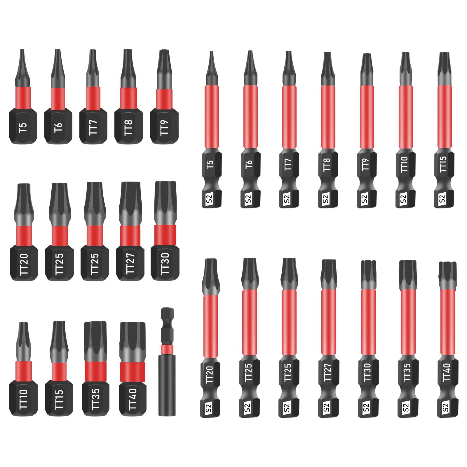 

29Pcs Security Torx Bit Set Tamper Proof S2 Alloy Steel 1/4 Inch Hex Shank Impact Star Bit with Magnetic Tip for Impact Driver