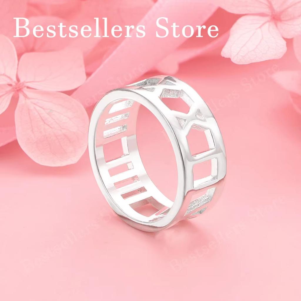 1 Piece of 925 Sterling Silver 5-10 Exquisite Letter Hollow Ring, Fashionable Women's Wedding Gift, Jewelry Accessories