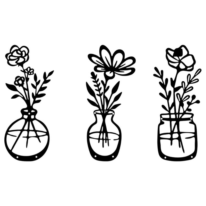 Flower Vase Wall Decorations Metal Flower Vase Sculpture HollowOut Wall Sign Sculpture Hangings Decorations for Bedroom