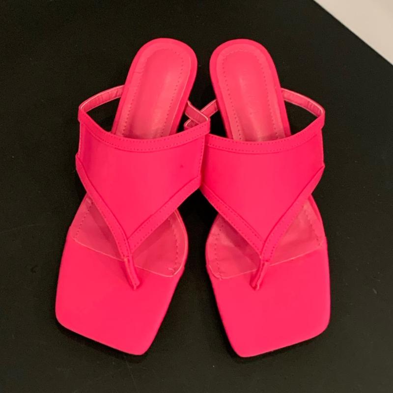 Fashion Sexy Women Heeled Slippers Clip Toe Mid Heels Sandals Woman Shoes Summer Fad Stilettos Slides 2025 New Trend Elegant Flip Flops