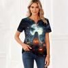 Women's Casual Halloween Print V Neck Short Sleeve Button Front T Shirt Top Lightweight Comfortable Fit for Everyday Wear