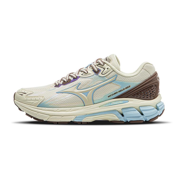 Mizuno Halo Mix Retro Trend Low-Top Running Shoes Women Sneaker White Brown Blue D1GH240816