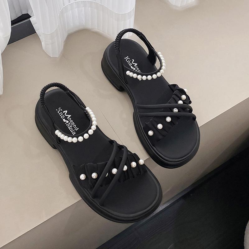 Sandals women's new summer fashion platform shoes pearl outer soft-soled sandals