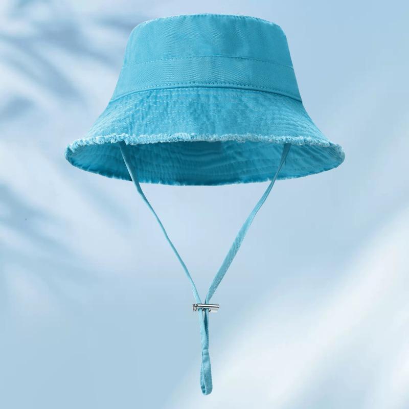 Raw edge cotton bucket hat embroidered female color visor, shopping sun protection hat