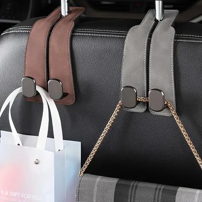 Premium Suede-Finish Car Headrest Hook - Universal Fit Metal-Reinforced ABS Hanger with Waterproof Coating - 2 Pack