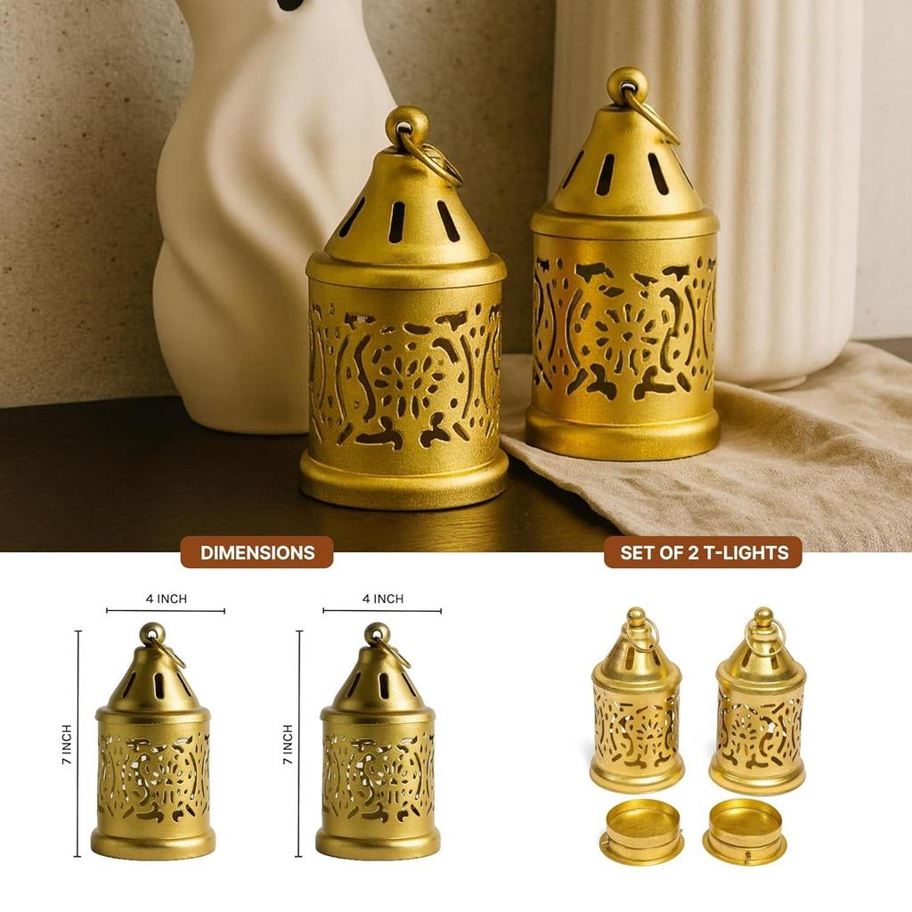 Set of 2 Candle Holder for Home Decor | Diwali Decoration for Home | Tealight Holder | Metal Candle Stand (Set of 2; Dia 6 X H 11 Cm)