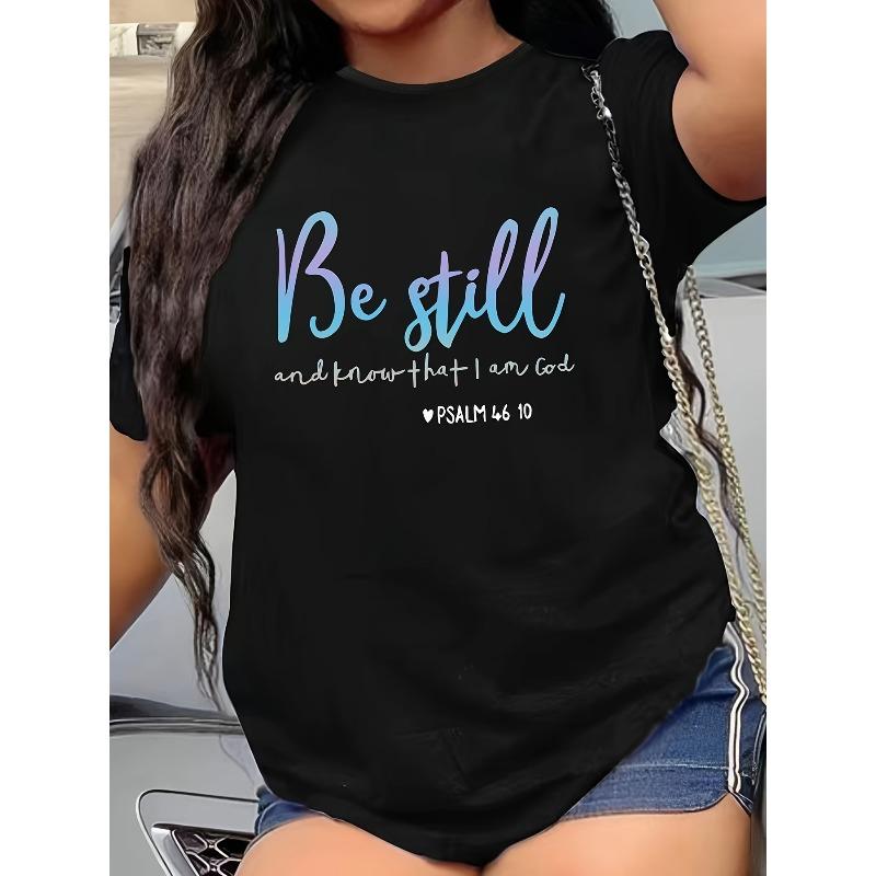 Plus Size, Women's Fashion Plus-Size T-Shirt with Letter Print, Machine Washable