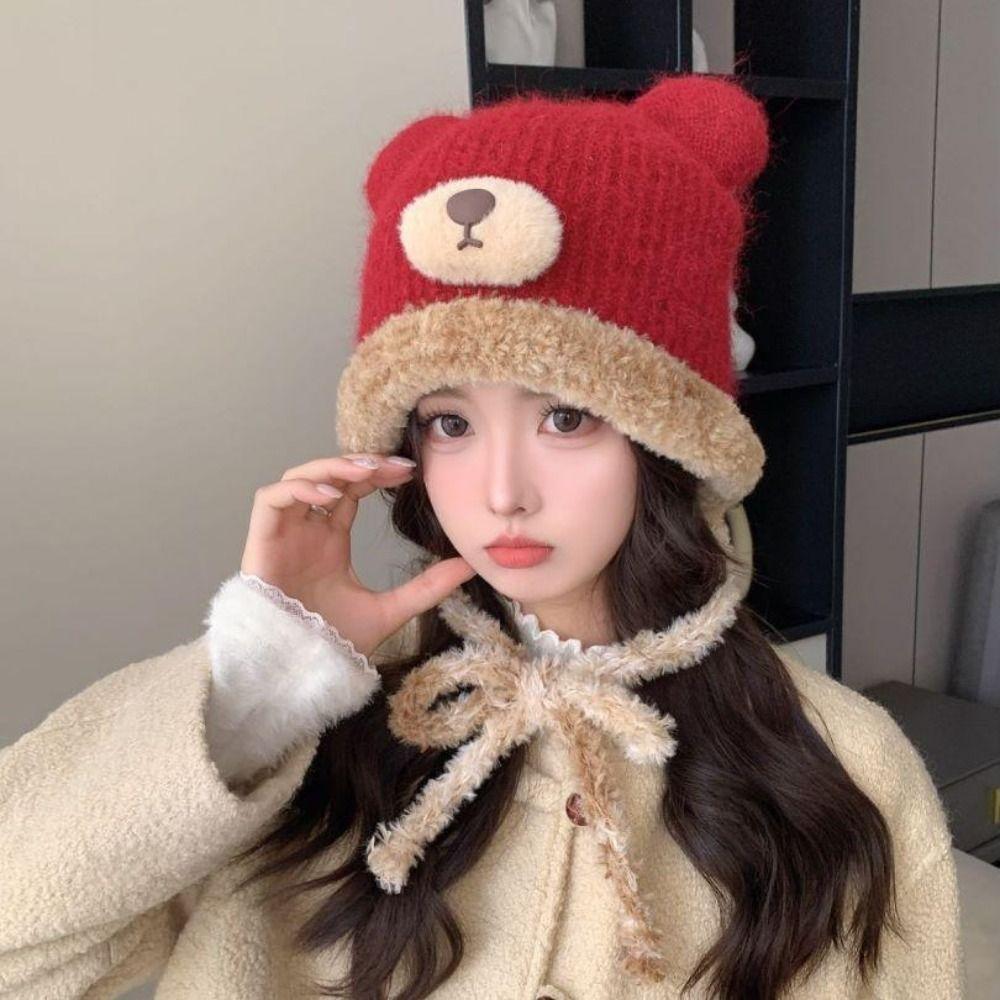 Korean Style Drawstring Bag-Hat New Design Women's Bear Hats Cute Crossbody Bag Hat  Female