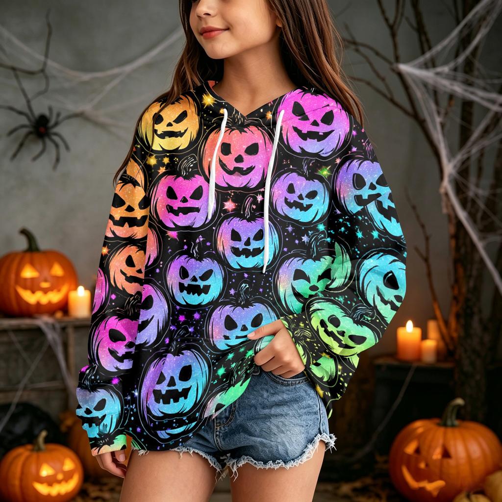 Children's Casual Hoodie with Halloween Print Pullover for Holiday Parties