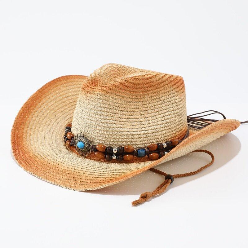 Summer Men's Women's Western Top Hat, Sun Hat, Jazz Hat, Sun Protection Hat, Spray Painted Cowboy Straw Hat