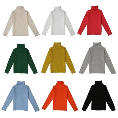 1-7 Years Toddler Kids Sweater Solid Color Pullover Turtleneck Warm Sweater