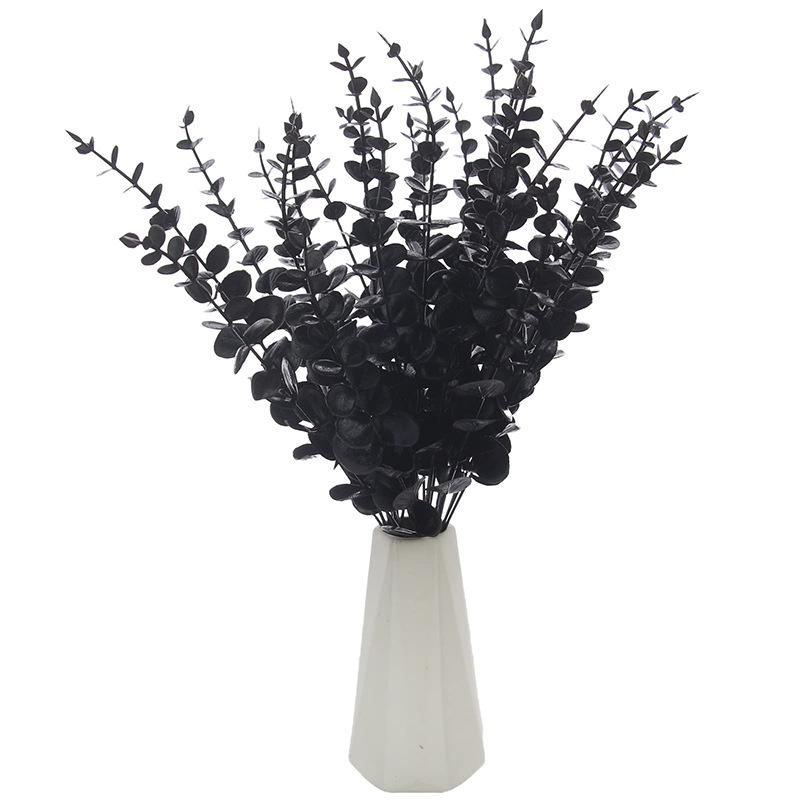 10/20/30Pcs Black Eucalyptus Artificial Bouuqet 38cm Fake Branch Halloween Decoration Faux Leaves Plant for Home Decor Garden