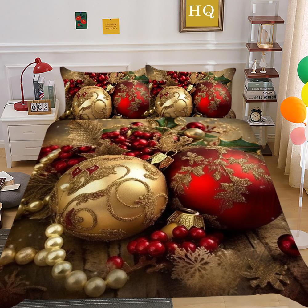 Christmas Digital Printing 3D Printing Polyester Pillowcase Quilt Cover Two or Three-piece Set Is Available