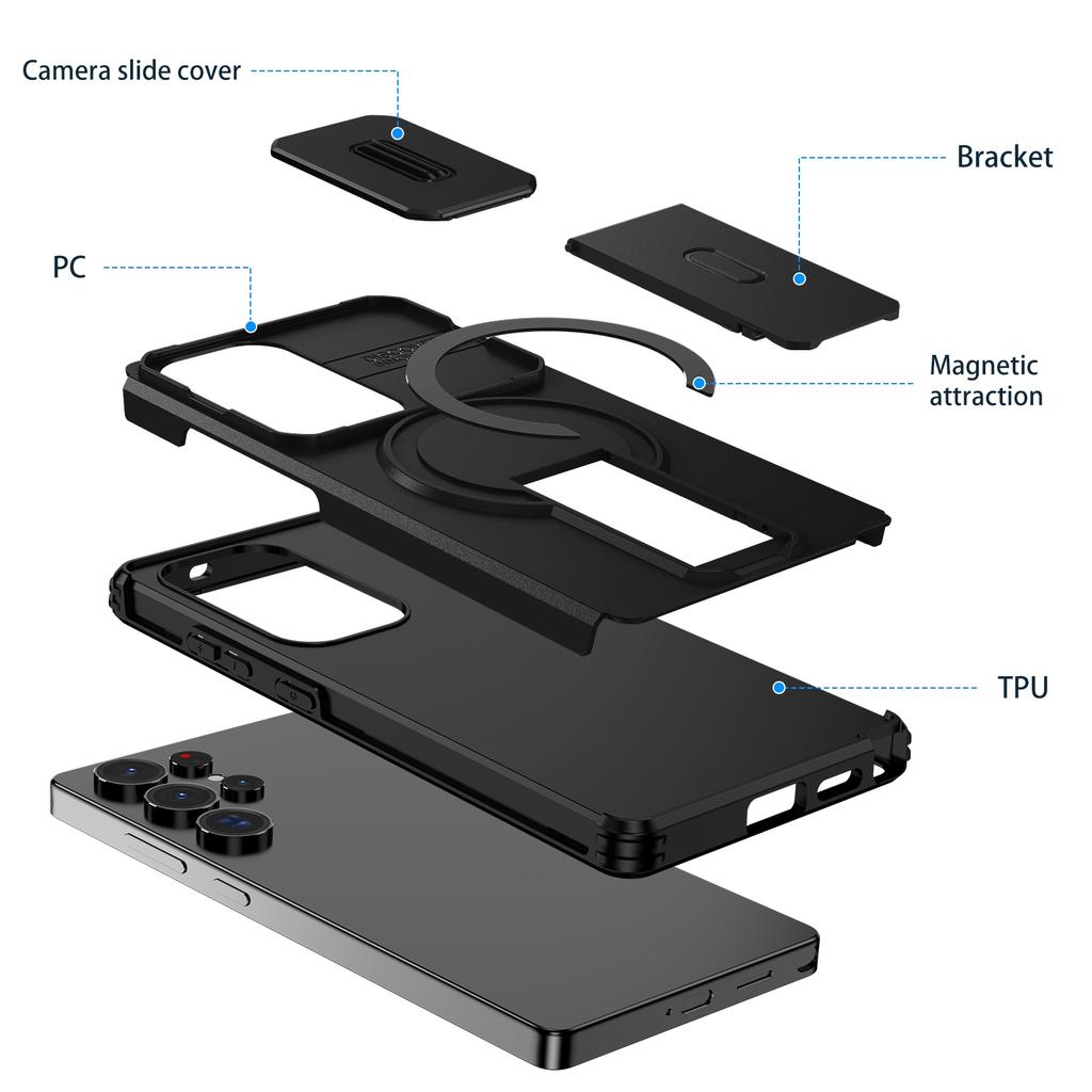 2 in 1 Schiebefenster Magnetische Handyhülle Für Samsung Galaxy S25 Ultra S25+ S24 FE S24+ TPU Rahmen Harte Plastik Rückseite Abdeckungen