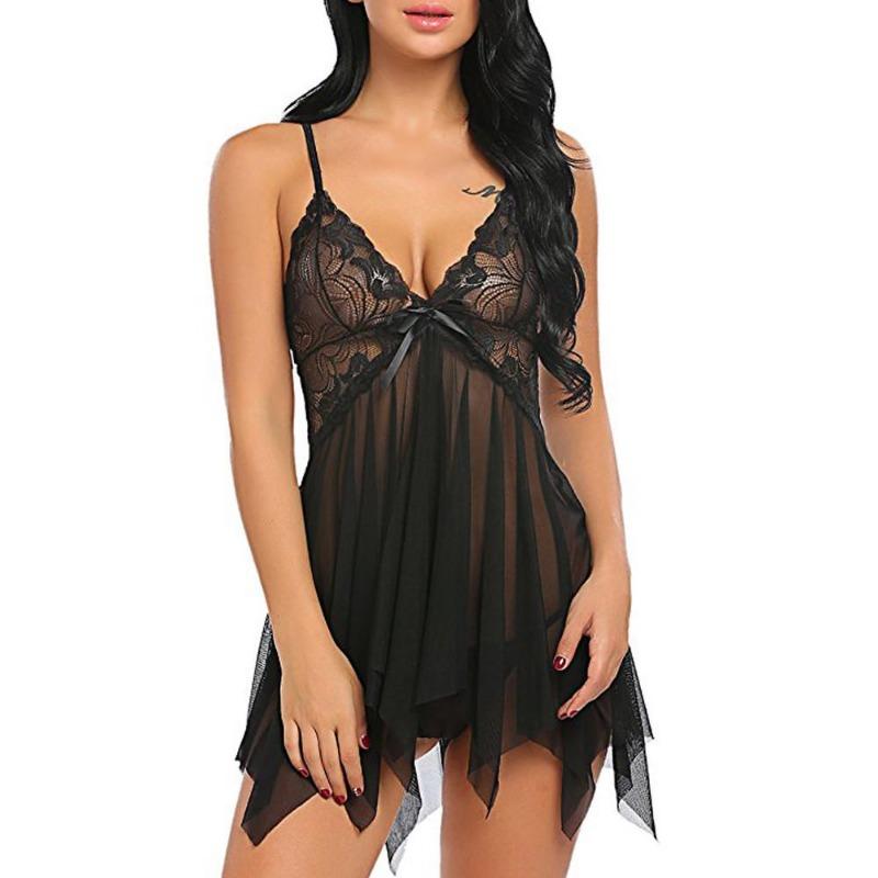 Women Lingerie Flower Lace Lingerie Babydoll V Neck Sleepwear Strap Chemise