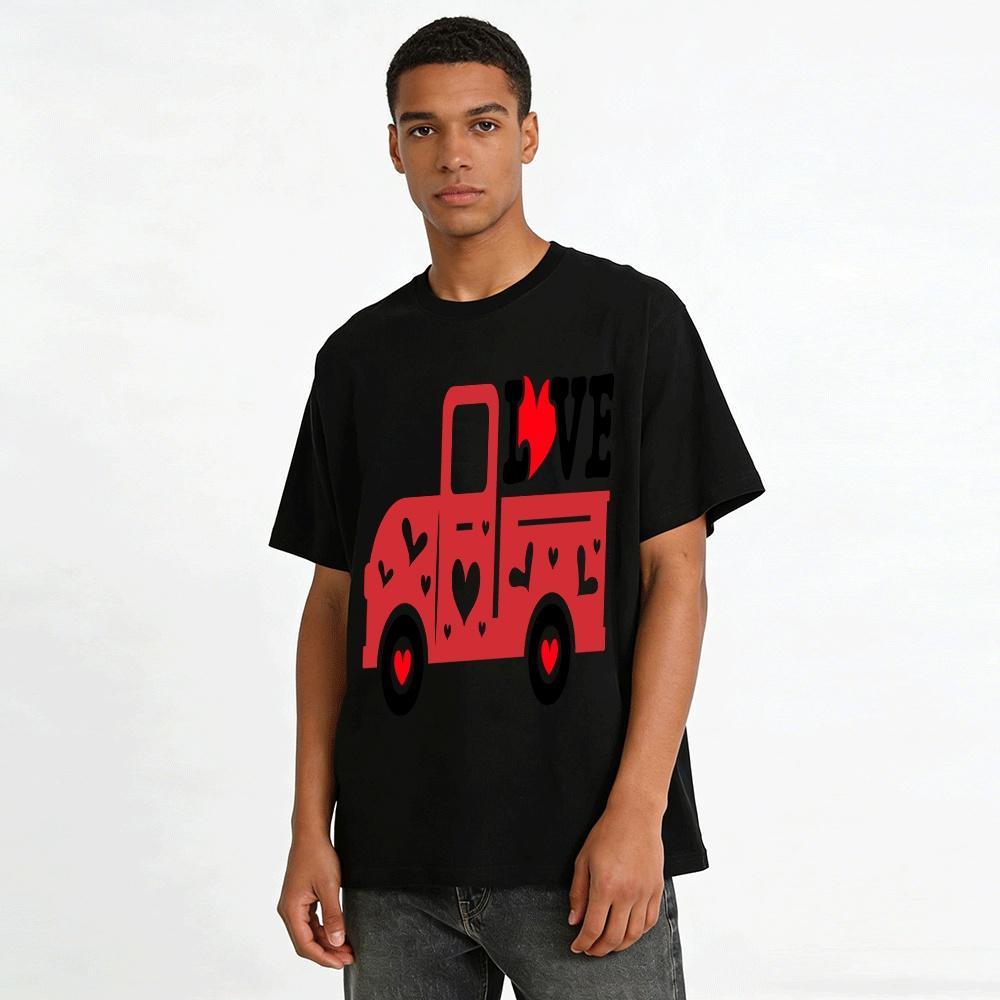 Love Heart Truck Printed Casual Short Sleeve T-Shirt Pure cotton T-shirt