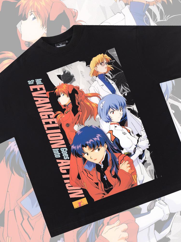 EVA Aya Polly Asuka Anime Printed T-Shirt Vintage Hip Hop Loose Short Sleeve Male Breathable Y2K