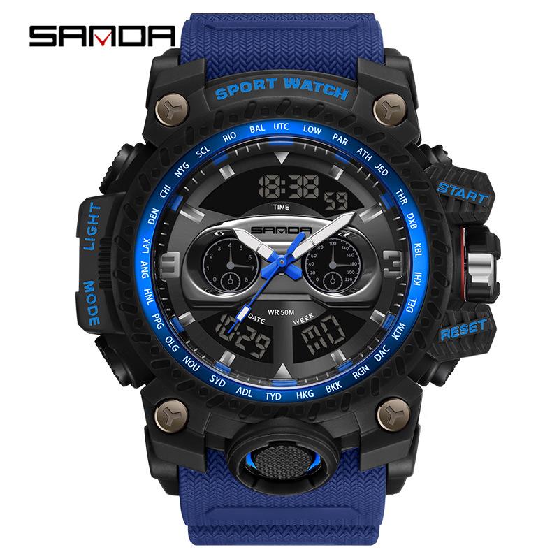 Sanda Men's Trendy Multifunctional Waterproof Sport Wristwatch.