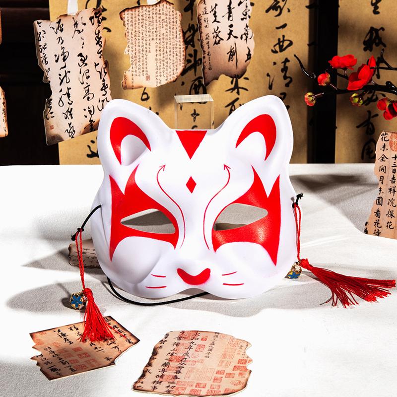 Anime Foxes Mask Japanese Cosplay Rave Håndmalt Anime Demon Slayer Half Face Cat Masks Halloween Dress Up Festival rekvisita