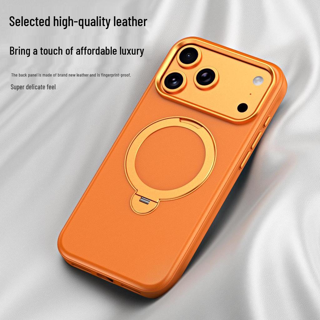 iPhone 17 Leather Case for Apple 16 Pro Max with 360° Magnetic Rotating Stand