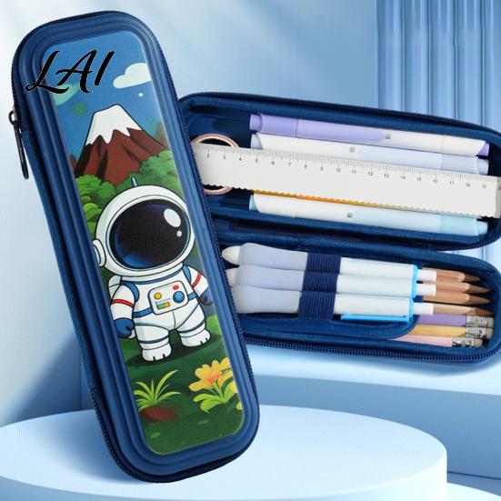 Durable School Supplies Pouch Kids Pencil Case with Multi Compartment Astronaut/Rabbit/Panda/Cat Cartoon Back To Gift for Girls Pattern Print