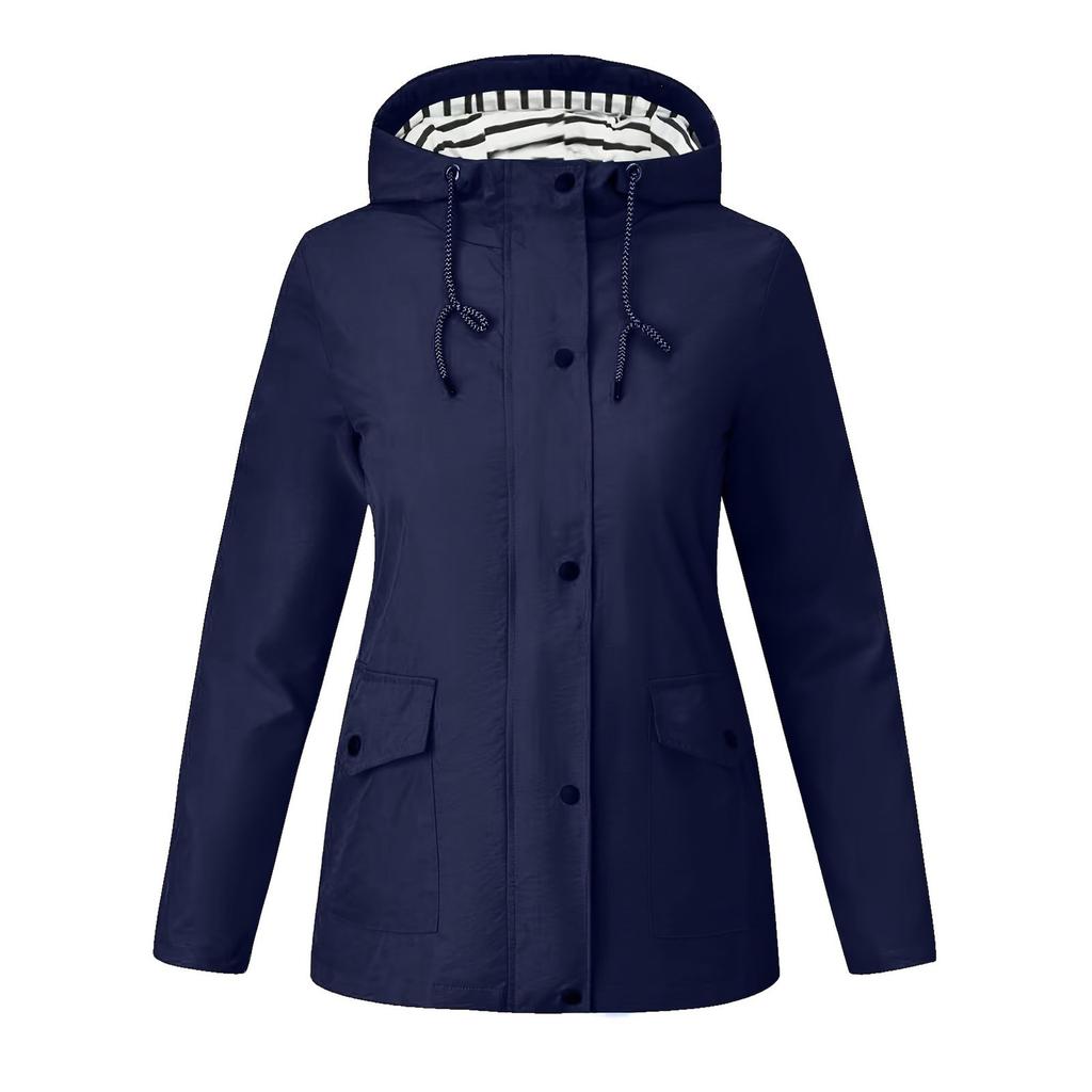Women's Solid Color Waterproof And Sunscreen Outdoor Sportswear, Hooded Casual Jacket