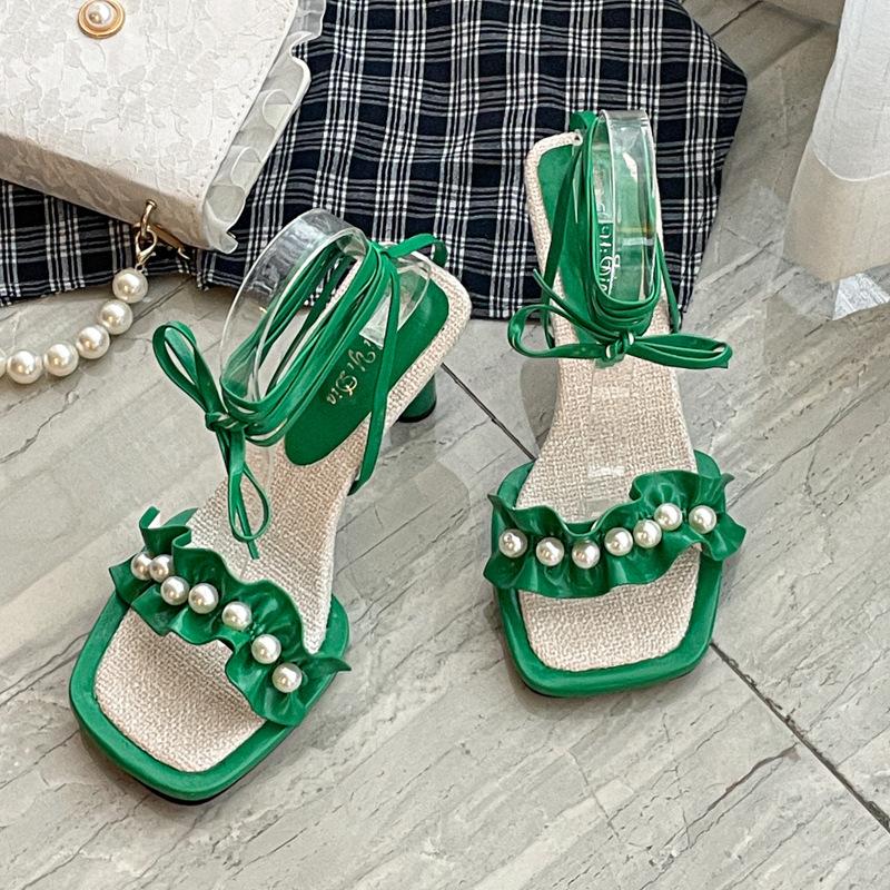 Thin Strap Pearl Sandals Women Wear One-character Fashionable and Comfortable Fairy Shoes Trendy