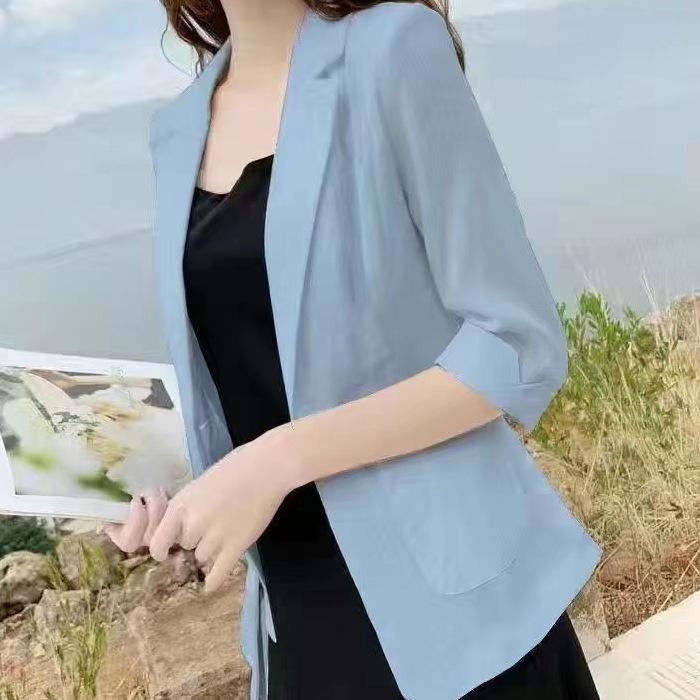 

Женский хлопково-льняной блейзер - Весна/Лето 2025 Британский стиль, Повседневная куртка с защитой от солнца L