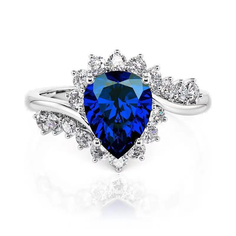 New blue Zircon engagement ring, zircon, European and American style