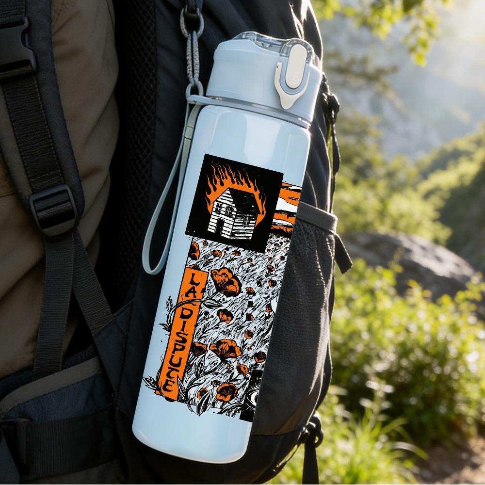 1PC Multi Color Chaotic Band Square Print 750ml Colorful Plastic Sports Water Bottle Leakproof Pop Up Lid with Straw for Outdoor Work Home Use
