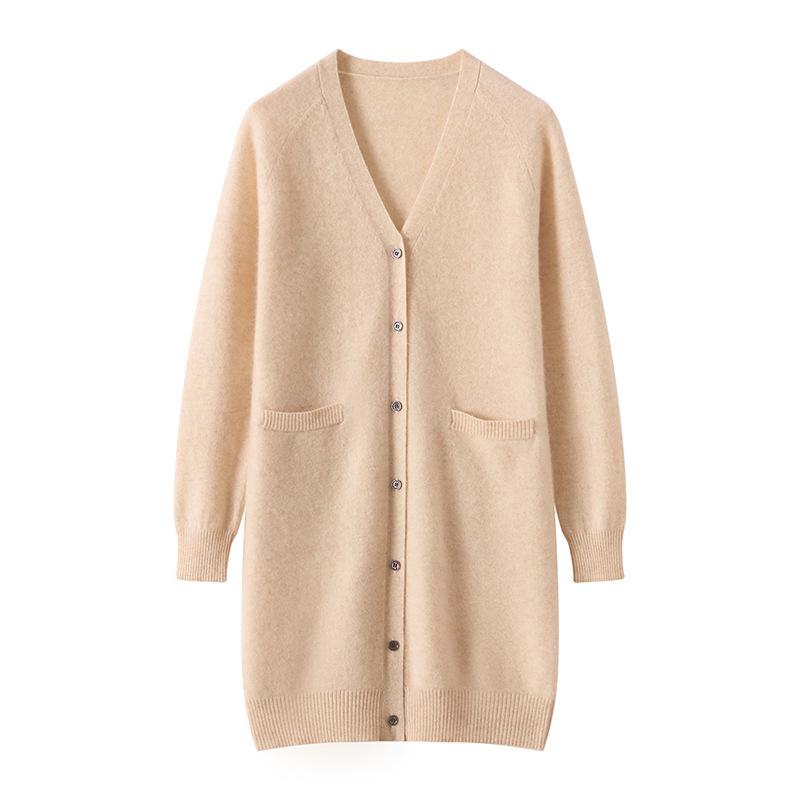 Autumn Winter Cashmere Knit Cardigan - Versatile, Soft & Comfortable, Solid Color, Mid-Length