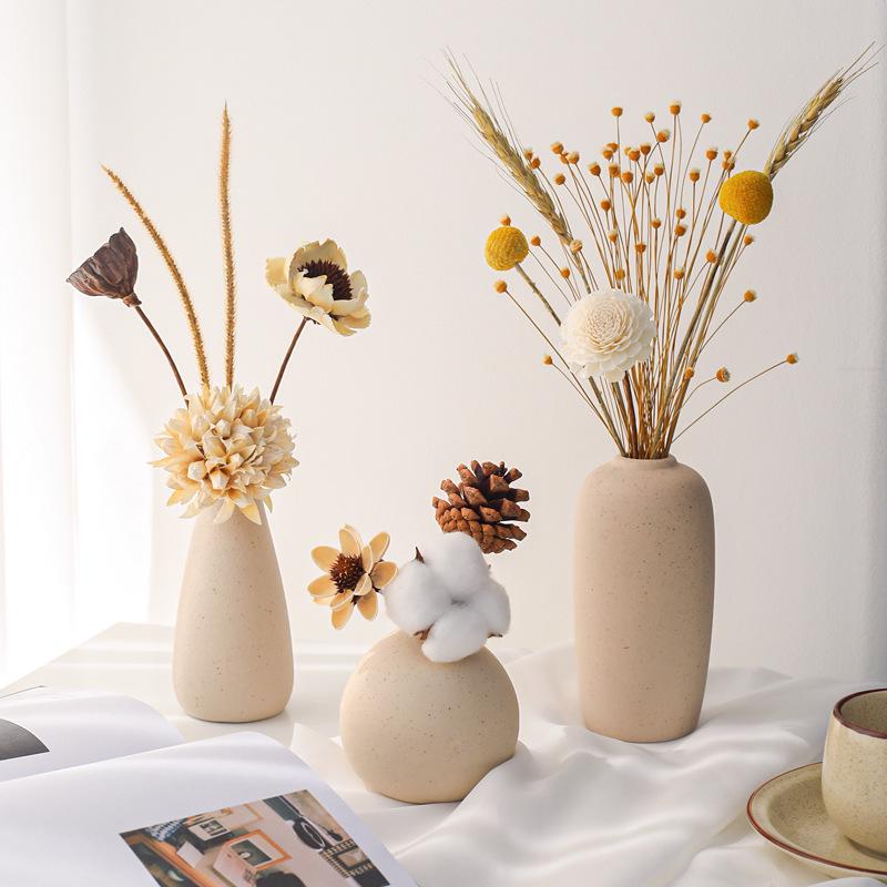 Cream Style Decorative Vases for Living Room, Bedroom, or TV Cabinet with Dried Flowers